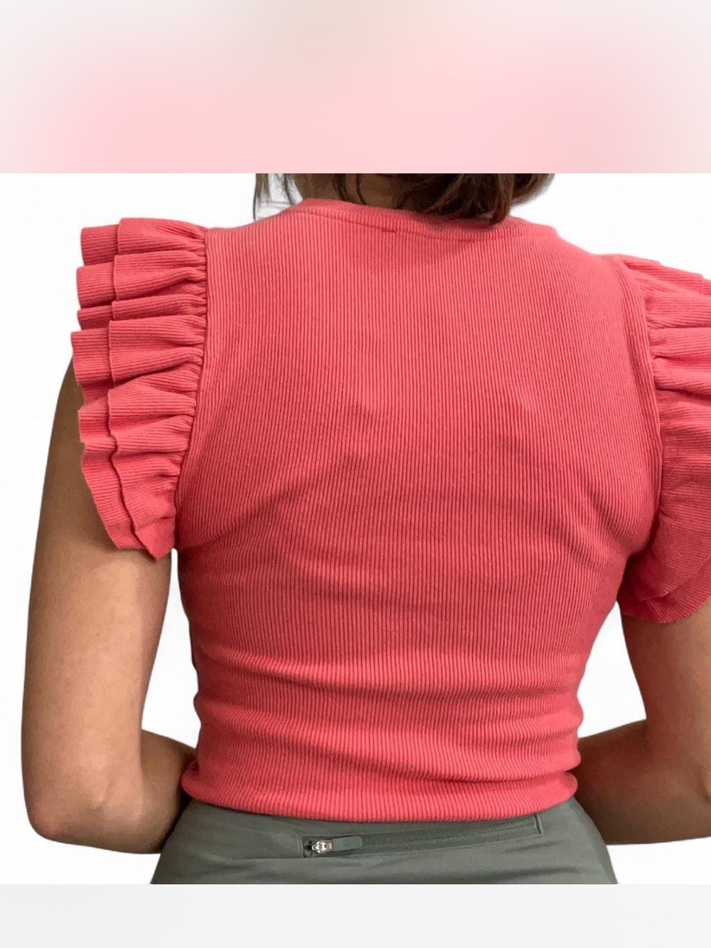 Zara Coral Pink Ribbed Ruffle Sleeve Tank - Picture 2 of 2